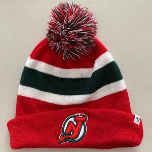 NJ Devils beanie with pom